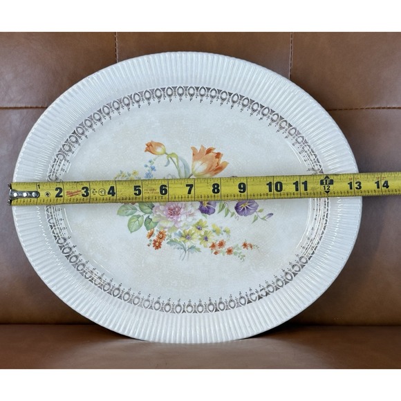 Vintage Victory Salem China Co Antique 23K‎ Gold Rim Oval Serving Platter 13" - Picture 3 of 4